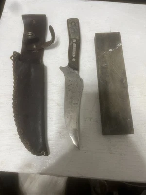 Vintage Schrade Walden Old Timer 150T Deer Slayer Fixed Blade Knife W Sheath USA - Image 1 of 4