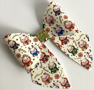 PIGS IN BLANKETS  XMAS SAILOR BOW PRINTED CANVAS FABRIC BOW TEMP MAKE HAIR BOWS - Picture 1 of 3