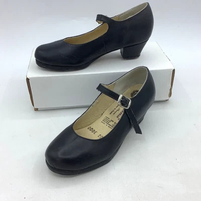Folklorico Dance Shoes Child Girls Mexico Size 7 Leather Black Josefina - Image 1 of 4