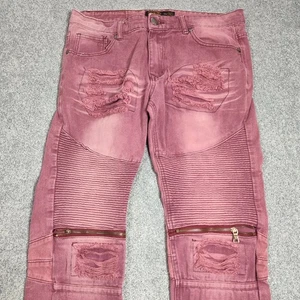 Denim & Rivets Women's Pink Moto Biker Jeans Size 32 Skinny Cotton Blend - Picture 1 of 15