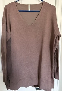 Grecerelle Large  Long Sleeve Brown V Neck Pullover Sweater - Picture 1 of 5