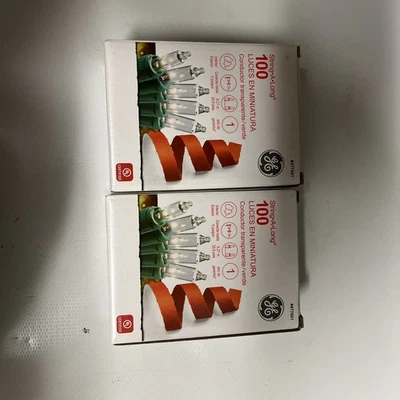 Lot of 2: GE String A Long 100 Clear Mini Lights with Green Wire Cord Christmas - Image 1 of 3