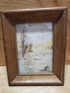 Retro Vintage wooden 9.5" x 7.5" frame  1977 Phil Prentice Nature print 5" x 7" - Picture 1 of 5