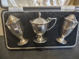 ART DECO STERLING SILVER CONDIMENT SET SALT-PEPPER-MUSTARD WITH BAKELITE LINERS - Picture 1 of 8