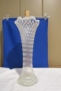 Northwood Diamond Point 10.5" White Opalescent Vase - Picture 1 of 6