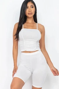 Women's Camisole Ruched Sleeveless Top & Biker Shorts Set - Picture 1 of 1