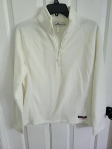 Vineyard Vines Womens Ivory Fleece 1/4 Zip Long Sleeve Pullover Size Medium - Picture 1 of 7