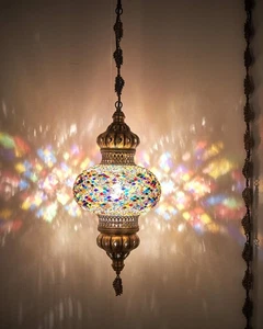 DEMMEX Turkish Moroccan Mosaic Plug in Swag Pendant Lamp Light Fixture Plugge... - Picture 1 of 6