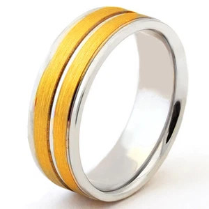 MEN'S TWO TONE 14K WHITE & YELLOW GOLD WEDDING BAND RING M137 - Picture 1 of 2
