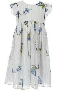Laura Ashley Toddler Girl's Flutter Sleeve Floral/Stripe Chiffon Shift Dress-2T - Picture 1 of 3