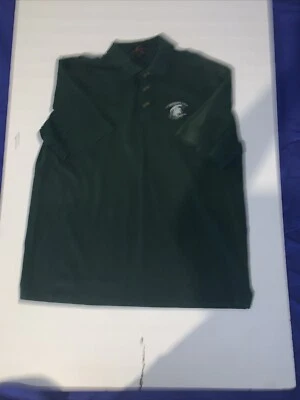 Vintage 90s Michigan State Antigua Sport Large Green Polo 1/4 Button Shirt XL - Image 1 of 4
