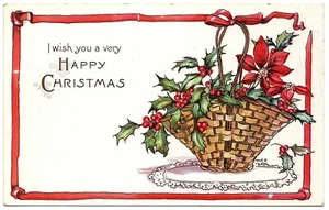 Canasta de acebo vintage en relieve I Wish you a very Happy Christmas 415D - Imagen 1 de 2