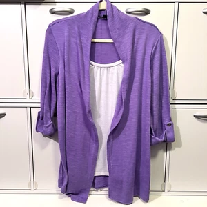 Notations Women's Cardigan Top Size M Purple White Tank 3/4 Sleeves - Picture 1 of 2