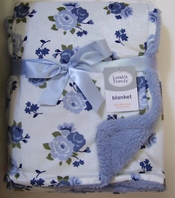 Niñas Luvable Friends Suave Micro Visón Blanco Azul Rosa Floral Sherpa Manta Bebé Foto 1 de 2