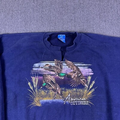Sudadera De Colección Años 90 Puritana Para Hombres Azul Pato Americano Exterior Gráfico Talla 3XL Foto 1 de 4