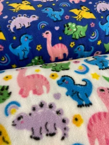 Cute Little Dinosaurs Anti Pil Fleece Fabric By the 1/2 Metre* T-Rex Stegasaurus - Picture 1 of 5