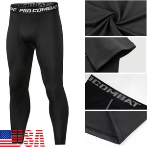 Man's Workout Leggings Compression Base Layer Gym Sports Running Training Pants - Picture 1 of 6