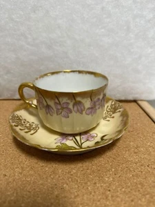 LIMOGES ANTIK 19. JH. HANDBEMALT SCHÖNE TASSE UND UNTERTASSE, FRANKREICH GEFERTIGT - Bild 1 von 14