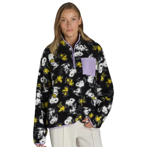 Peanuts Snoopy & Woodstock Womens Quarter Zip Print Fleece Jacket Large Black - Picture 1 of 10