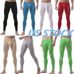 US Men's Ice Silk Long John Sport Tights Pants Pajamas Trousers Underwear - Picture 1 of 52