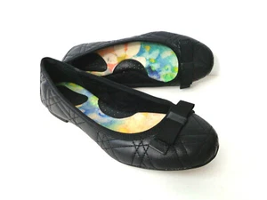 BORN Tiffney EE. UU. 6M Negro Acolchado Cuero Ballet Plano con Arco de Grosgrain Negro - Imagen 1 de 7