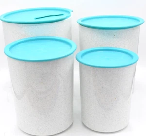 Tupperware Turquoise Grey One Touch Nesting Cannister Pantry Flour Sugar Storage - Picture 1 of 6