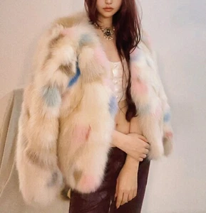 Finnish Fox Fur Coat Patchwork of Vibrant Multi Fox Fur Jacket - Picture 1 of 6