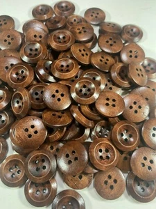 20mm Dark Brown Wooden Buttons 4 Hole Cardigan Sewing Handmade Knitting Aran - Picture 1 of 13