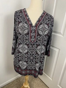 JM Collection 2x Tunica Floreale Artistica Beachy Paisley Strass Bohemien - Foto 1 di 12