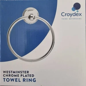 Croydex Portland Towel Ring White Pine Chrome Plated Ring 180mm x 155mm x 70mm - Picture 1 of 2