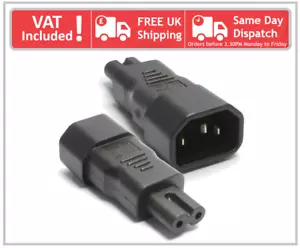 IEC Socket C14 to Figure of Eight Fig 8 C7 Plug Adapter Black Converter Adaptor - Picture 1 of 4