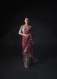 INDIAN PAKISTANI GLITTER SARI SAREE BOLLYWOOD PARTY WEAR ETHNIC DESIGNER WEDDING