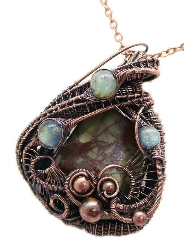 Collar colgante de jaspe Picasso con labradorita, en bronce Foto 1 de 4