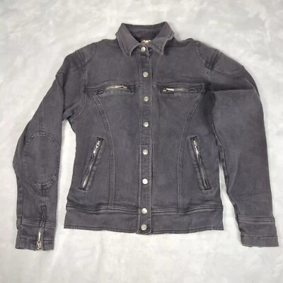 Vintage Harley Davidson Jacket Womens Small Gray Denim Zip Pockets Trucker Biker - Image 1 of 4