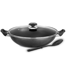 Non Stick Karahi Non-Stick Round Cooking Wok With Glass Lid 36 cm