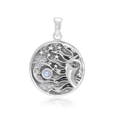 Ciondolo In Argento Sterling 925 Sole Luna Stelle Gioielleria Celestiale - Immagine 1 di 4