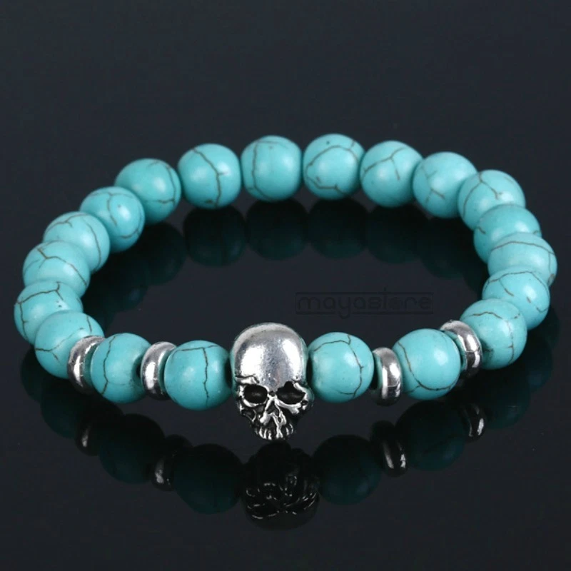 8MM KUGEL ARMBAND TÜRKIS SKULL NATUR STEIN ARMBÄNDER ARMKETTE BRACELET STONE NEU - Bild 1 von 1