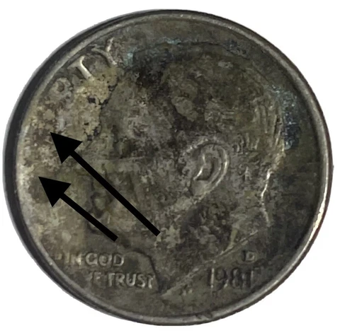 1981 D Roosevelt Dime Struck Through Grease Error Cover