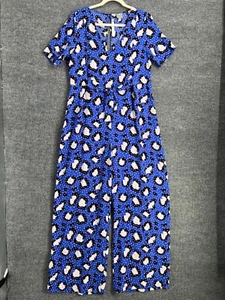 ASOS Womens Wide Leg Jumpsuit Size 10 Blue Crepe V Neck Back Slit Tie Front New - Picture 1 of 13