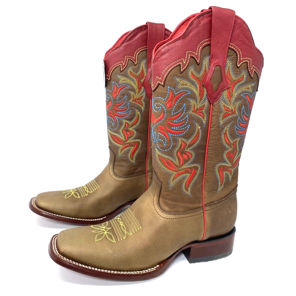 Bota Occidental LOS ALTOS Honey Rage Cuero Genuino Rancho Punta Cuadrada Talla 10 EE Foto 1 de 4