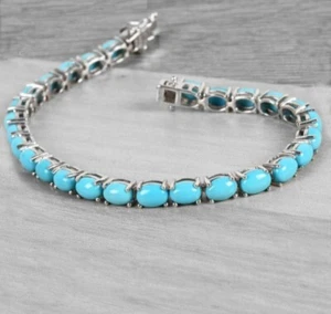 Charms Sleeping Beauty Turquoise Tennis Bracelet in 925 Sterling Silver 7 Inch - Picture 1 of 4