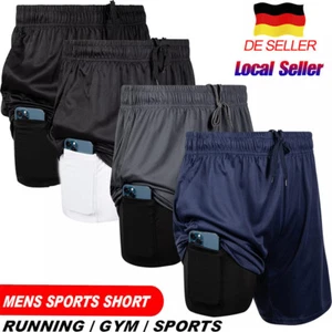 Herren 2 in 1 Laufshorts Running Fitness Kurzhose Sports Shorts mit Handytasche - Bild 1 von 25