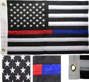 12x18 Embroidered Sewn USA Thin Red Blue Line Nylon Flag 12"x18" Grommets clips  - Picture 1 of 9