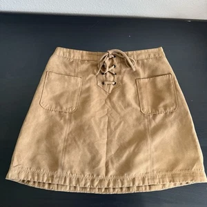 Vintage Women's Hollister Suede Tan Mini skirt XS/S Size 3 Festival Academia - Picture 1 of 9