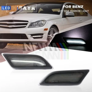 2x Smoke White LED Side Marker Light For 12-14 Mercedes Benz W204 C250 C300 C350 - Picture 1 of 15