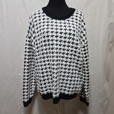 Suéter Cyrus Para Mujer Grande Negro Blanco Pata de Gallo Cuello Redondo Tejido Difuso Pullover Foto 1 de 4