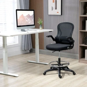 Draughtsman Chair Tall Office Chair w/ Adjustable Footrest Ring Black Vinsetto - Picture 1 of 9