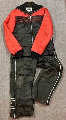 复古 70 年代雅马哈 2 件雪地摩托车套装夹克围兜黑色红色 • 男式中号美国 — 第 1/4 张图片