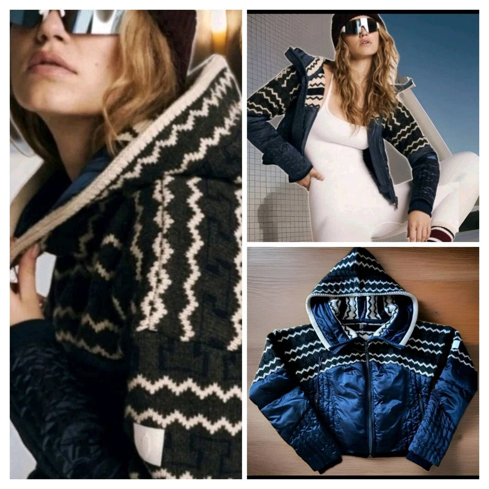 Free People Just Lodgin' XS Suéter Puffer Cremallera Azul Marino Chaqueta Nuevo sin Etiquetas $298 Foto 1 de 4