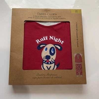 Juego de 2 piezas de algodón orgánico Faded Glory - Cachorro perro dinosaurios 3t nuevo con etiquetas Foto 1 de 4